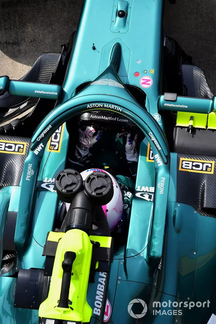 Sebastian Vettel, Aston Martin AMR21, leaves the garage