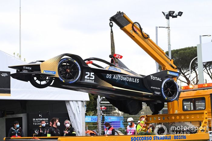 El coche accidentado de Jean-Eric Vergne, DS Techeetah, DS E-Tense FE21