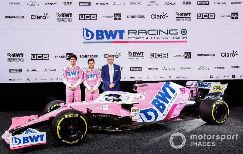 Sergio Pérez, Racing Point, Lance Stroll, Racing Point, Otmar Szafnauer, Director y CEO, Racing Point y Andreas Weissenbacher, CEO, BWT