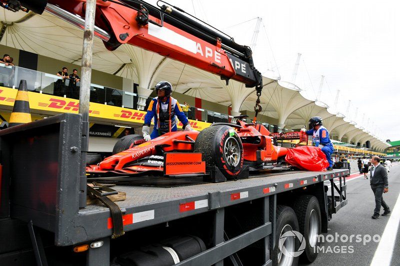 Monoplaza dañado de Sebastian Vettel, Ferrari SF90