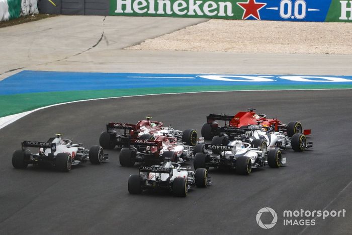 Lance Stroll, Racing Point RP20, Sebastian Vettel, Ferrari SF1000, Daniil Kvyat, AlphaTauri AT01, George Russell, Williams FW43, Antonio Giovinazzi, Alfa Romeo Racing C39, Kimi Raikkonen, Alfa Romeo Racing C39