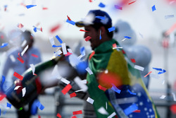 Lucas di Grassi, Audi Sport ABT Schaeffler, celebrates on the podium after winning the race