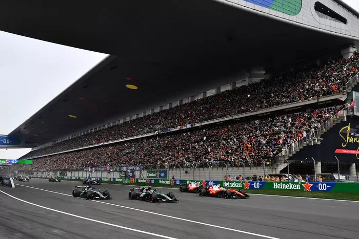 Charles Leclerc, Ferrari; Lewis Hamilton, Ferrari; George Russell, Mercedes; Andrea Kimi Antonelli, Mercedes