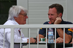 Bernie Ecclestone, met Christian Horner, Red Bull Racing teambaas