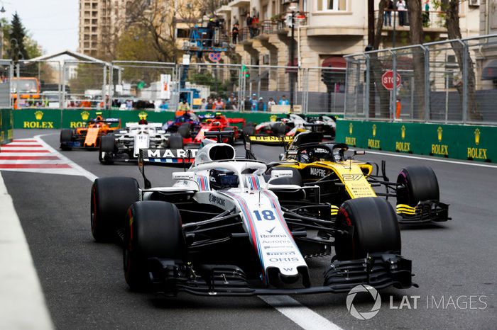 Lance Stroll, Williams FW41 Mercedes, Nico Hulkenberg, Renault Sport F1 Team R.S. 18, Charles Leclerc, Sauber C37 Ferrari, y Stoffel Vandoorne, McLaren MCL33 Renault
