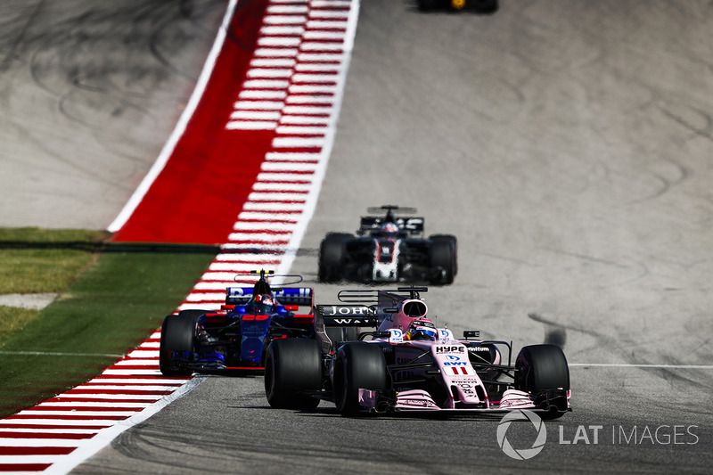 Sergio Pérez, Sahara Force India F1 VJM10, Daniil Kvyat, Scuderia Toro Rosso STR12, Romain Grosjean, Haas F1 Team VF-17