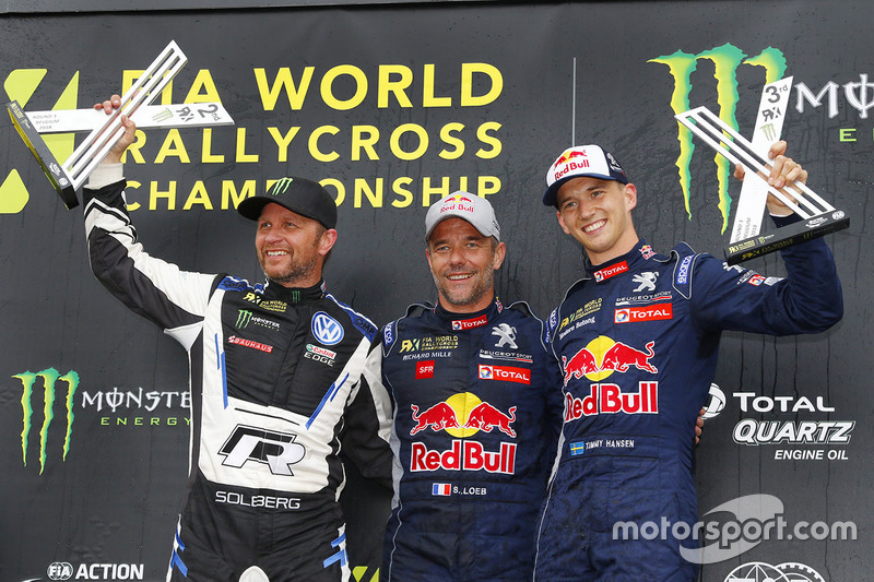 Yarış galibi Sébastien Loeb, Team Peugeot Total, 2. Petter Solberg, PSRX Volkswagen Sweden, 3. Timmy Hansen, Team Peugeot Total