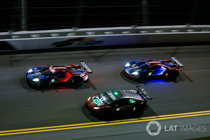 #66 Chip Ganassi Racing Ford GT, GTLM: Dirk Müller, Joey Hand, Sébastien Bourdais #48 Paul Miller Racing Lamborghini Huracan GT3, GTD: Madison Snow, Bryan Sellers, Andrea Caldarelli, Bryce Miller