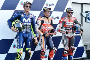 Le poleman Marc Marquez,  Repsol Honda Team,  Valentino Rossi, Yamaha Factory Racing, Andrea Dovizioso, Ducati Team