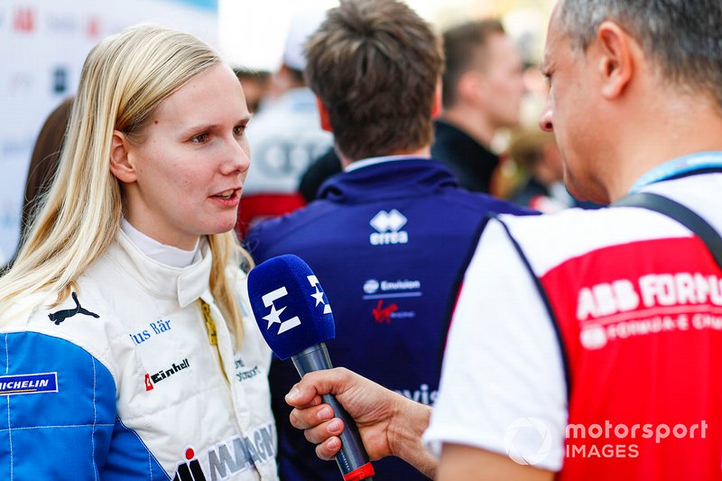 Beitske Visser, BMW I Andretti Motorsports., talks to the press