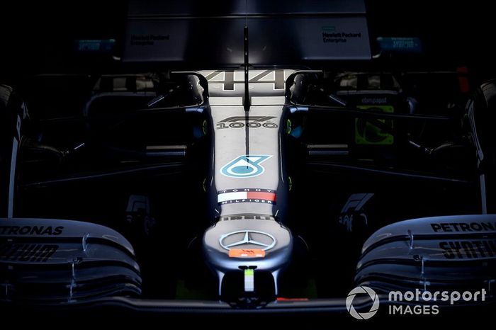 El morro del coche de Lewis Hamilton, Mercedes AMG F1 W10