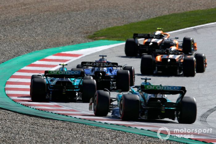 Lando Norris, McLaren MCL36, Daniel Ricciardo, McLaren MCL36, Alex Albon, Williams FW44, Sebastian Vettel, Aston Martin AMR22, Lance Stroll