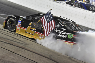 Brad Keselowski, Team Penske, Ford Fusion Miller Genuine Draft celebrates his win