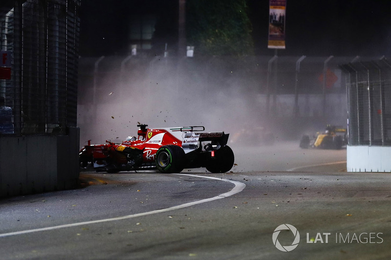 Sebastian Vettel, Ferrari SF70H goes into the wall