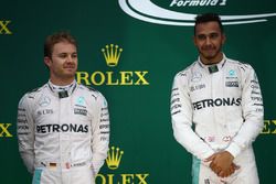 2nd place Nico Rosberg, Mercedes AMG Petronas F1 W07 with 1st place Lewis Hamilton, Mercedes AMG F1 W07