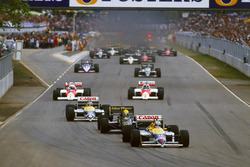 Nigel Mansell, Williams FW11 Honda leads the field on the warm up lap