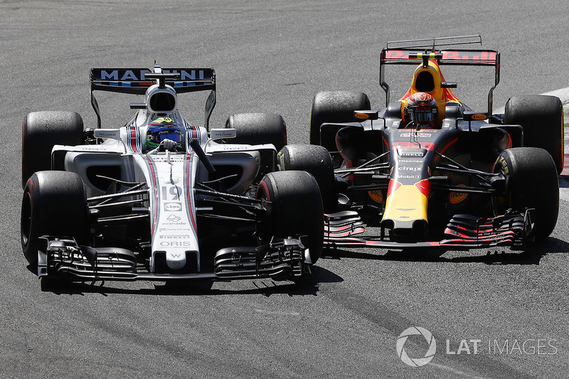 Felipe Massa, Williams FW40, Max Verstappen, Red Bull Racing RB13, battle for position