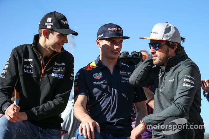 Esteban Ocon, Sahara Force India F1, Max Verstappen, Red Bull Racing y Fernando Alonso, McLaren