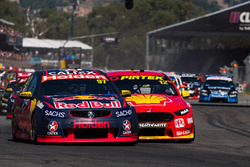 Shane van Gisbergen, Triple Eight Race Engineering Holden, Fabian Coulthard, Team Penske Ford at the start of the race
