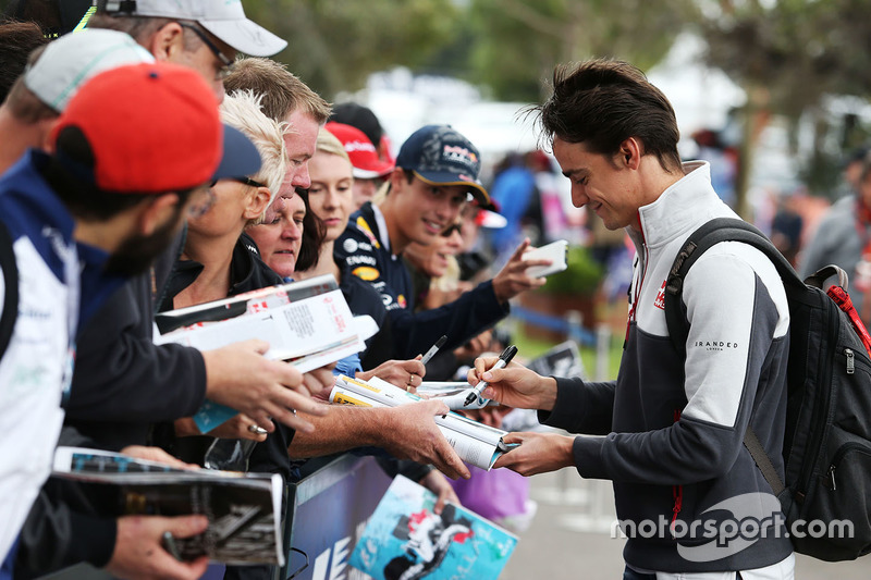 Esteban Gutierrez, Haas F1 Team signs autographs for the fans