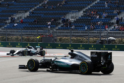 Lewis Hamilton, Mercedes AMG F1 Team W07 is passed by team mate after he spun