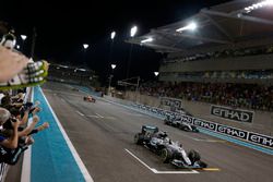 Race winner Lewis Hamilton, Mercedes AMG F1 W07 Hybrid crosses the finish line at the end of the rac