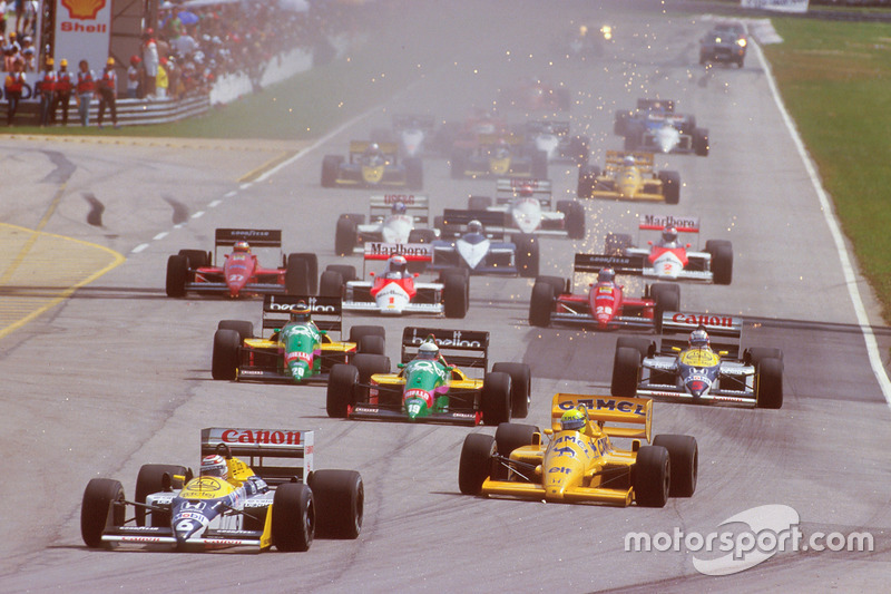 Nelson Piquet, Williams FW11B Honda, voor Ayrton Senna, Team Lotus Honda 99T, Teo Fabi, Benetton B18