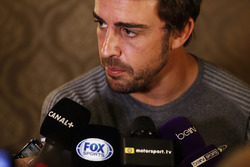 Fernando Alonso talks to the media after announcing his deal to race in the 2017 Indianapolis 500 in