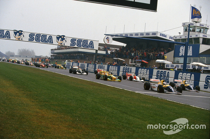 Start: Alain Prost vor Damon Hill, Michael Schumacher und Ayrton Senna