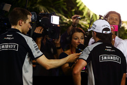 Sergio Perez (MEX) Sahara Force India F1 with the media