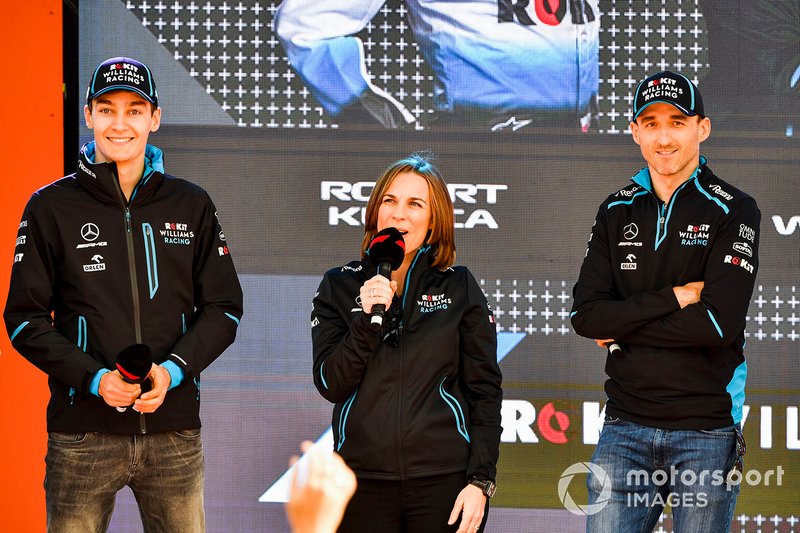 George Russell, Williams, Claire Williams, Deputy Team Principal, Williams Racing and Robert Kubica, Williams Racing at the Federation Square event
