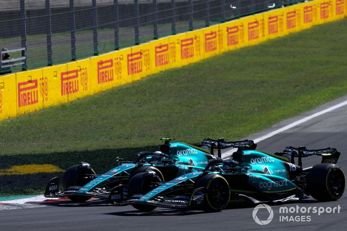 Sebastian Vettel, Aston Martin AMR22, batalla con Lance Stroll, Aston Martin AMR22