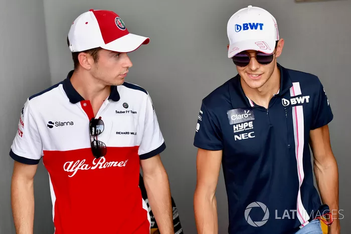 Charles Leclerc, Sauber F1 Team y Esteban Ocon, Racing Point Force India F1 Team