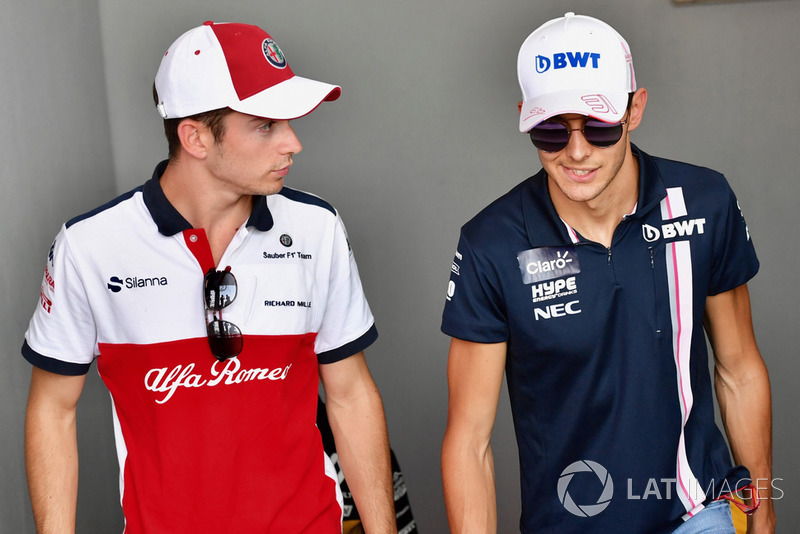 Charles Leclerc, Sauber F1 Team and Esteban Ocon, Racing Point Force India F1 Team
