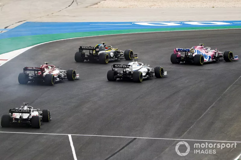 Lance Stroll, Racing Point RP20, Esteban Ocon, Renault F1 Team R.S.20, George Russell, Williams FW43, Antonio Giovinazzi, Alfa Romeo Racing C39, Romain Grosjean, Haas VF-20