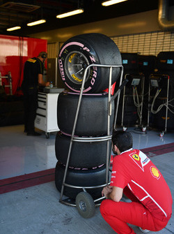 Ferrari mechanic and Pirelli tyres