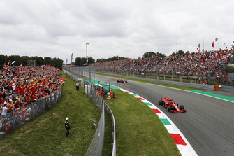 Kimi Raikkonen, Ferrari SF71H, leads Sebastian Vettel, Ferrari SF71H