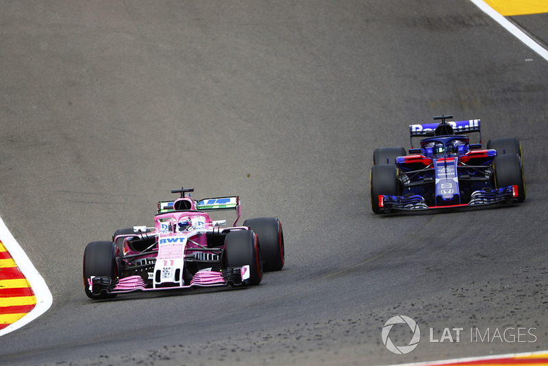 Sergio Perez, Racing Point Force India VJM11, leads Brendon Hartley, Toro Rosso STR13
