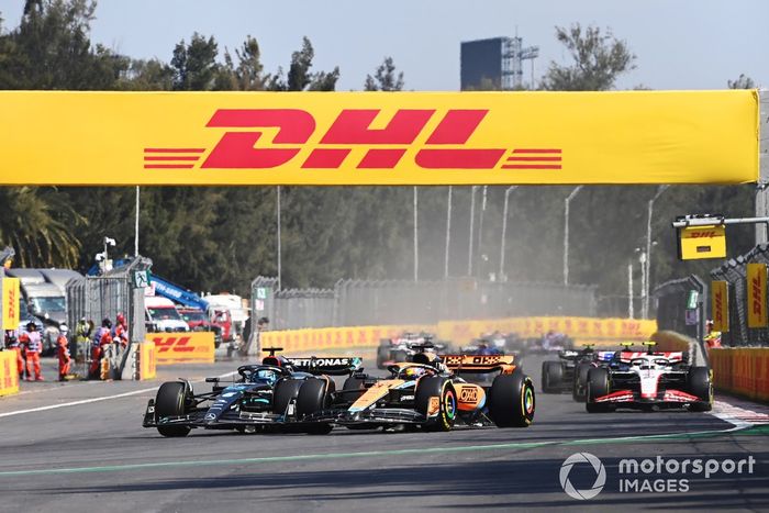 George Russell, Mercedes F1 W14, Oscar Piastri, McLaren MCL60, Nico Hulkenberg, Haas VF-23
