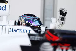 Lance Stroll, Williams, fête sa troisième place dans le Parc Fermé
