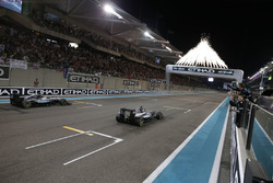 Race winner Lewis Hamilton, Mercedes AMG F1 W07 Hybrid crosses the finish line at the end of the race with second place World Champion Nico Rosberg, Mercedes AMG F1 W07 Hybrid