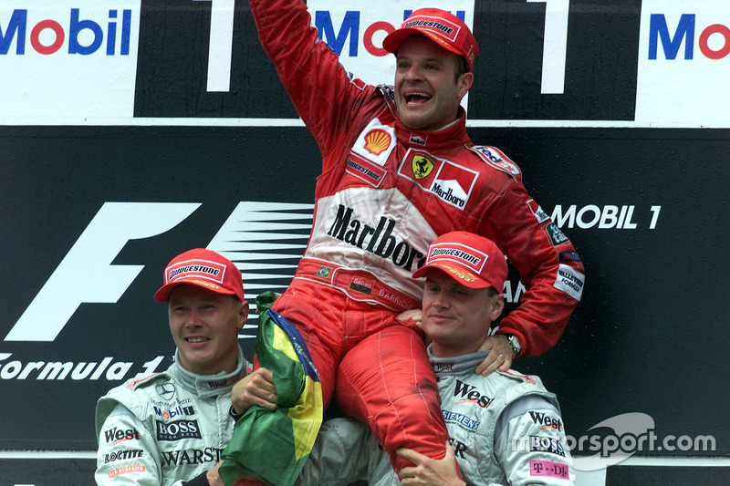 Podium: Race winner Rubens Barrichello, Ferrari, second place Mika Hakkinen, McLaren Mercedes, third place David Coulthard, McLaren Mercedes