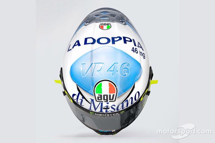 El casco especial de Valentino Rossi, Yamaha Factory Racing, para el GP de San Marino 2020
