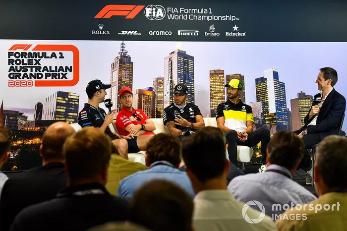 Nicholas Latifi, Williams Racing, Sebastian Vettel, Ferrari, Lewis Hamilton, Mercedes-AMG Petronas F1,  y Daniel Ricciardo, Renault F1