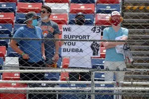 Fans hold a sign in support of Darrell Wallace Jr., Richard Petty Motorsports, Chevrolet Camaro