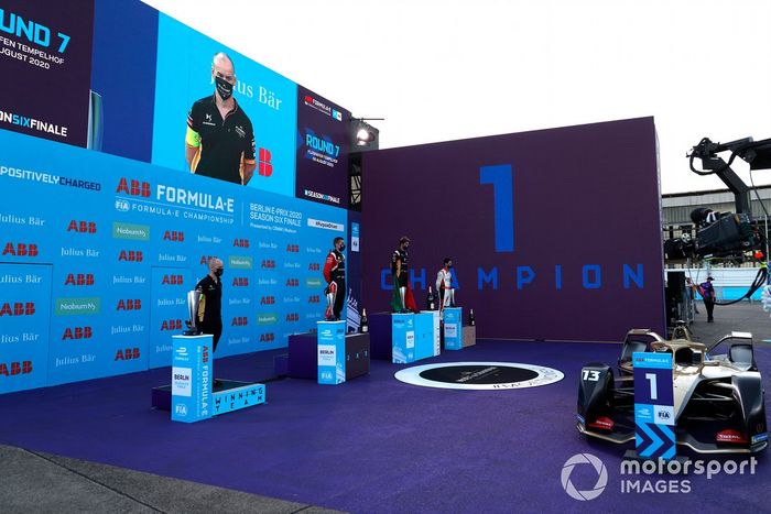 Podio: ganador Antonio Felix da Costa, DS Techeetah, tercer lugar Lucas Di Grassi, Audi Sport ABT Schaeffler y segundo lugar Sébastien Buemi, Nissan e.Dams