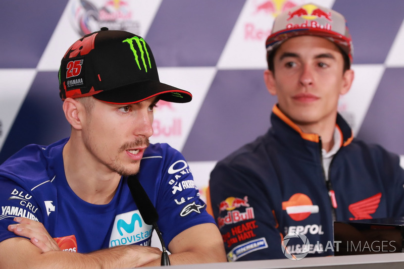 Maverick Viñales, Yamaha Factory Racing, Marc Marquez, Repsol Honda Team lors de la conférence de presse