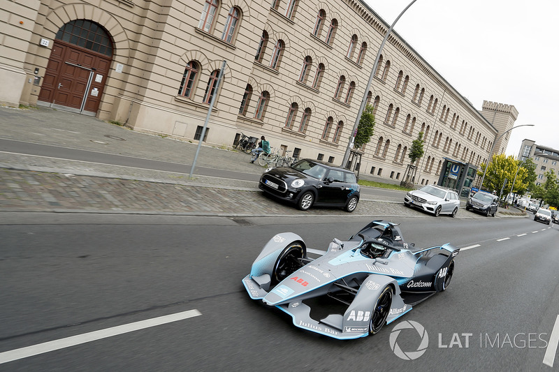 Formula 1 World Champion, Nico Rosberg, drives the Formula E Gen2 car around the streets of Berlin