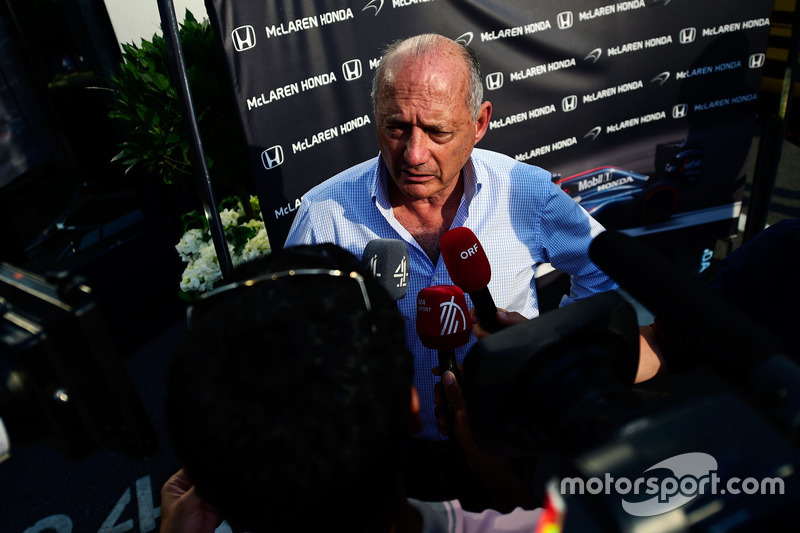 Ron Dennis, McLaren Executive Chairman with the media