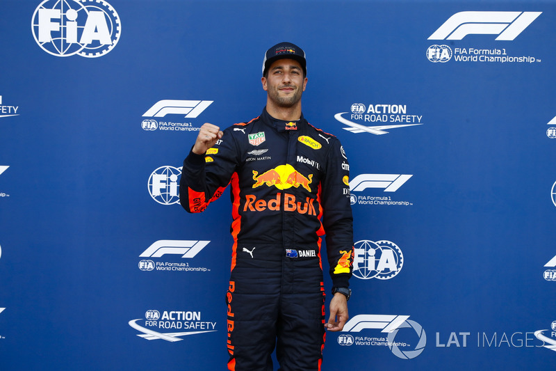 Daniel Ricciardo, Red Bull Racing, celebrates pole position